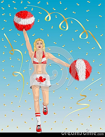 Canadian Cheerleader of Canada Fans Vector Illustration